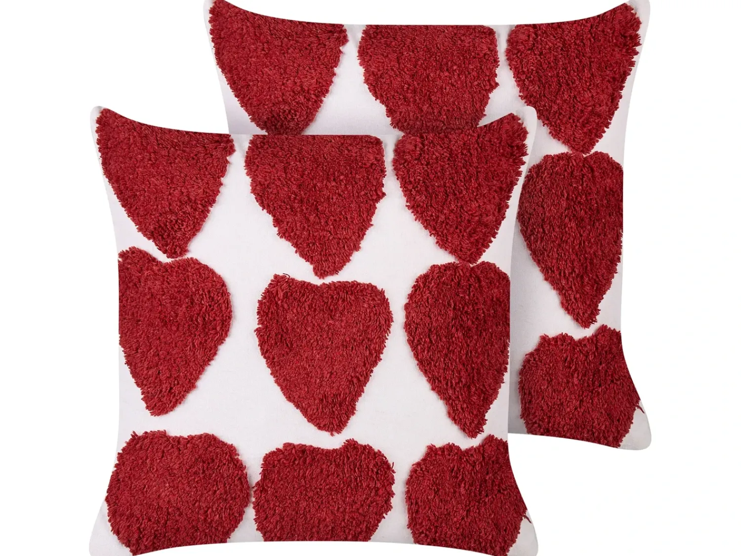 New Beliani Set di 2 cuscini MINGORA Cotone 45 x 45 cm Rosso Trama a cuore Bianco Rosso