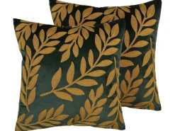Clearance Beliani Set di 2 cuscini MISTLETOE Velluto 45 x 45 cm Verde Oro Trama di piante Oro Verde