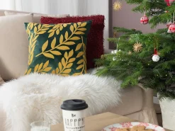 Clearance Beliani Set di 2 cuscini MISTLETOE Velluto 45 x 45 cm Verde Oro Trama di piante Oro Verde