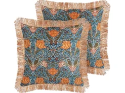 Hot Beliani Set di 2 cuscini MITELLA Velluto 45 x 45 cm Blu Trama floreale Arancione Blu