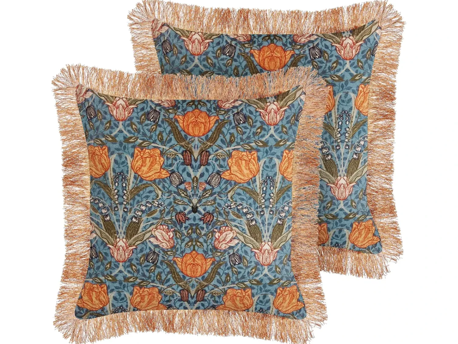 Hot Beliani Set di 2 cuscini MITELLA Velluto 45 x 45 cm Blu Trama floreale Arancione Blu