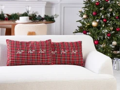 Best Beliani Set di 2 cuscini MOCHI 30 x 50 cm Rosso Modello natalizio Bianco Rosso Nero