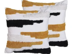 Beliani Set di 2 cuscini MONARDA 45 x 45 cm Multicolore Trama astratta Beige Bianco Nero Multicolore
