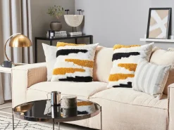 Beliani Set di 2 cuscini MONARDA 45 x 45 cm Multicolore Trama astratta Beige Bianco Nero Multicolore
