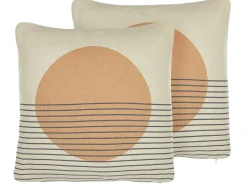 Online Beliani Set di 2 cuscini MOONFLOWER 45 x 45 cm Bianco Trama geometrica Beige Grigio Multicolore