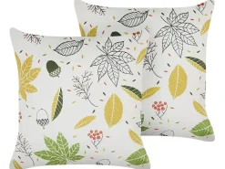 Online Beliani Set di 2 cuscini MULLEIN Velluto 45 x 45 cm Multicolore Trama di piante Giallo Nero Verde Multicolore