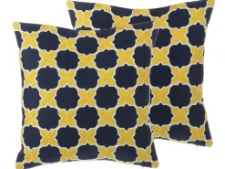 Clearance Beliani Set di 2 cuscini MUSCARI Cotone 45 x 45 cm Giallo Blu Trama Ikat Bianco Blu Giallo Multicolore
