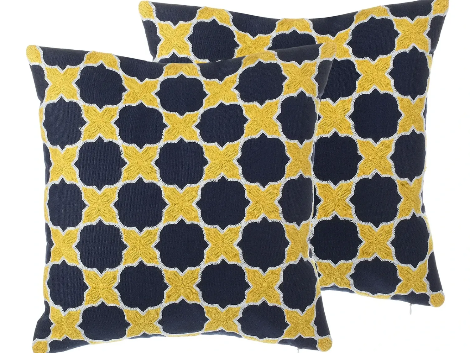 Clearance Beliani Set di 2 cuscini MUSCARI Cotone 45 x 45 cm Giallo Blu Trama Ikat Bianco Blu Giallo Multicolore