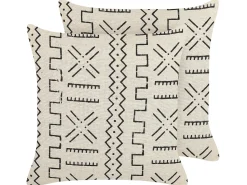 New Beliani Set di 2 cuscini MYRICA Cotone 45 x 45 cm Bianco Trama geometrica Bianco Nero