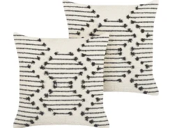 Online Beliani Set di 2 cuscini MYRTUS Cotone 45 x 45 cm Beige Trama geometrica Beige Nero