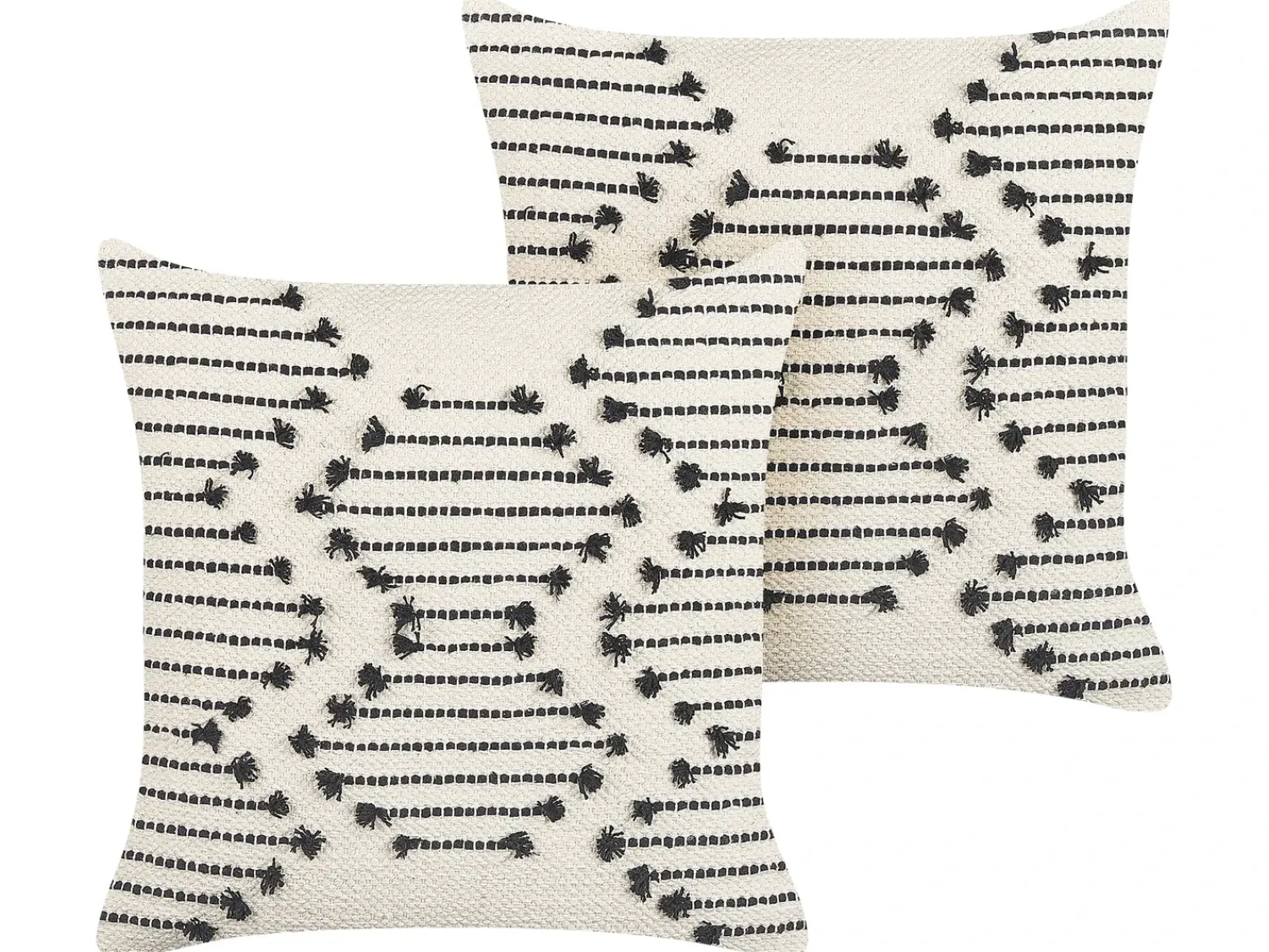 Online Beliani Set di 2 cuscini MYRTUS Cotone 45 x 45 cm Beige Trama geometrica Beige Nero
