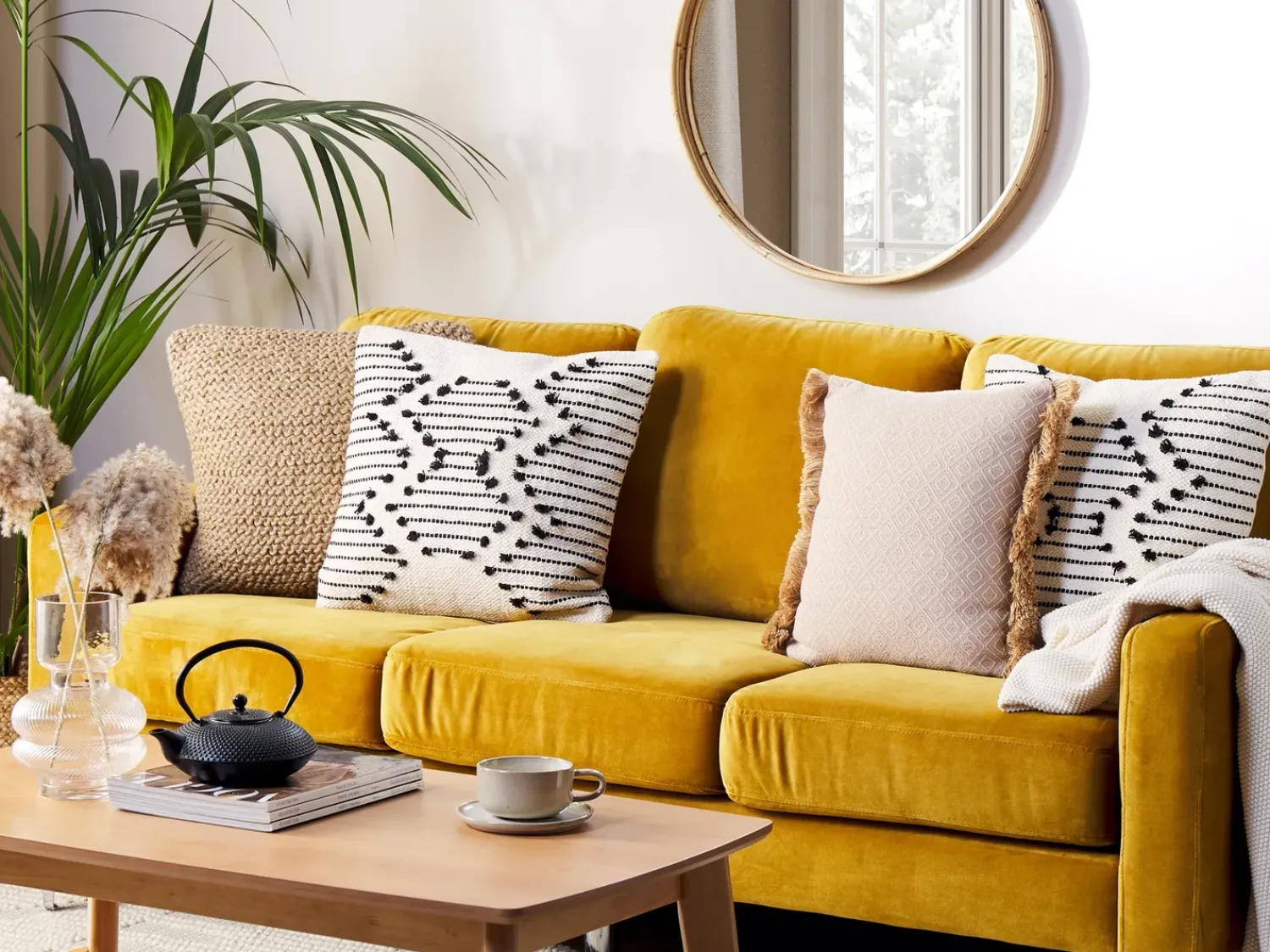 Online Beliani Set di 2 cuscini MYRTUS Cotone 45 x 45 cm Beige Trama geometrica Beige Nero
