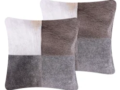 Best Beliani Set di 2 cuscini NELLAD Pelle naturale 45 x 45 cm Patchwork Grigio