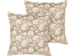 Best Beliani Set di 2 cuscini NOTELEA Cotone 45 x 45 cm Beige Trama floreale Beige Bianco