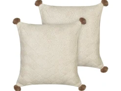 Beliani Set di 2 cuscini OBERONIA Cotone 45 x 45 cm Beige Tinta unita Beige Marrone