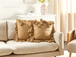 Hot Beliani Set di 2 cuscini OLEARIA Cotone 45 x 45 cm sabbia Tinta unita Beige