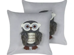New Beliani Set di 2 cuscini OPHRYS Velluto 45 x 45 cm Grigio Bianco Grigio Marrone