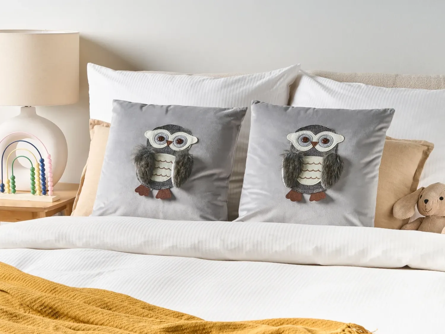 New Beliani Set di 2 cuscini OPHRYS Velluto 45 x 45 cm Grigio Bianco Grigio Marrone