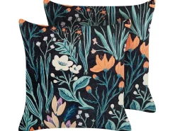 Best Beliani Set di 2 cuscini OSMUNDA Velluto 45 x 45 cm Nero Trama floreale Arancione Verde Nero