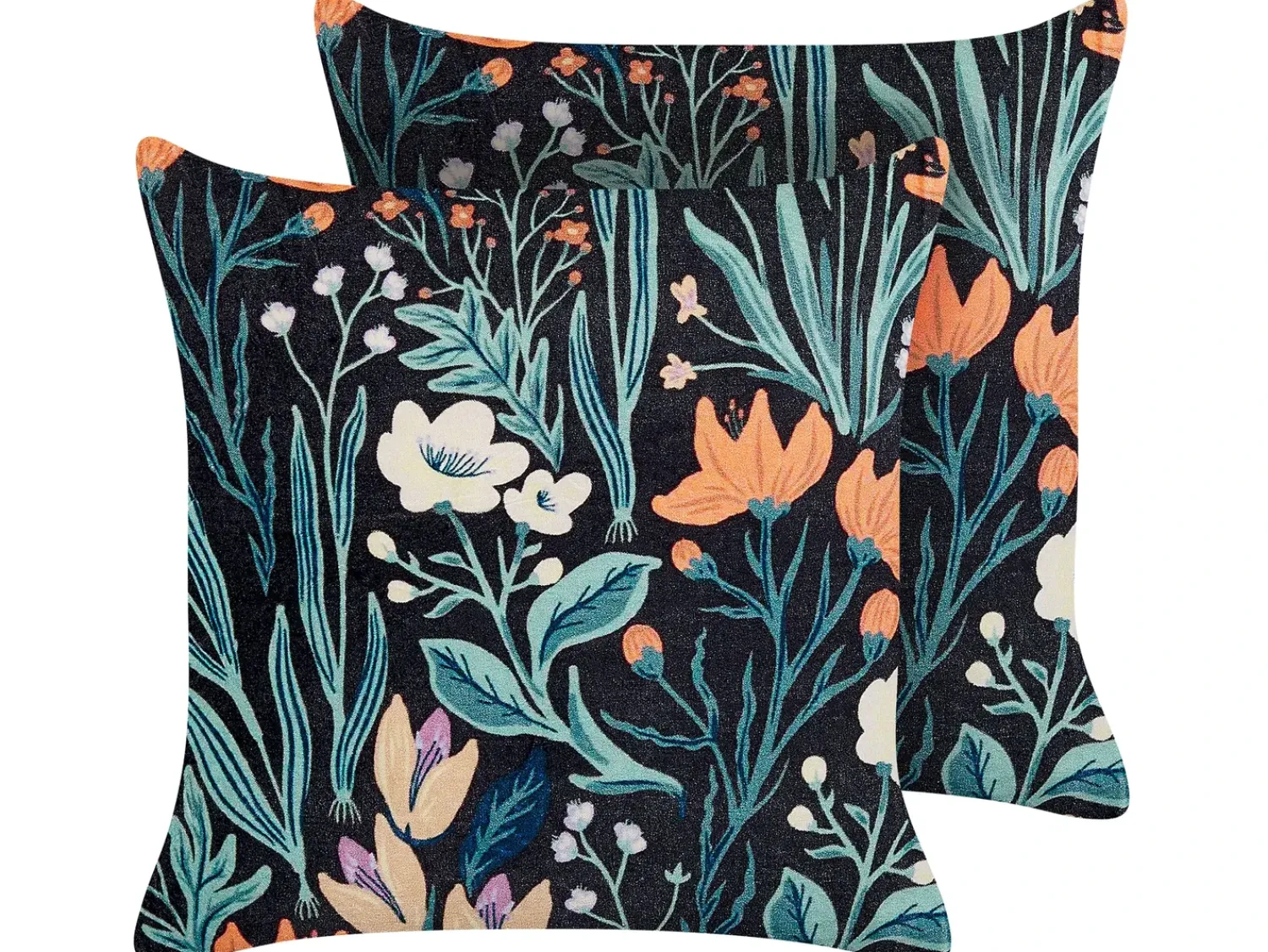 Best Beliani Set di 2 cuscini OSMUNDA Velluto 45 x 45 cm Nero Trama floreale Arancione Verde Nero