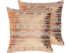 Hot Beliani Set di 2 cuscini OUJDA Cotone 50 x 50 cm Trama geometrica Rame
