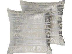 Online Beliani Set di 2 cuscini OUJDA Cotone 50 x 50 cm Trama geometrica Argento