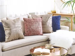 Outlet Beliani Set di 2 cuscini OUJDA Cotone 50 x 50 cm Trama geometrica Oro rosa