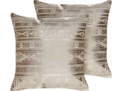 Outlet Beliani Set di 2 cuscini OUJDA Cotone 50 x 50 cm Trama geometrica Oro rosa