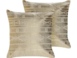 Outlet Beliani Set di 2 cuscini OUJDA Cotone 50 x 50 cm Trama geometrica Oro