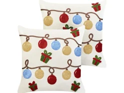 Beliani Set di 2 cuscini PALMIER Velluto 45 x 45 cm Bianco sporco Modello natalizio Bianco Blu Giallo Nero Rosso Verde
