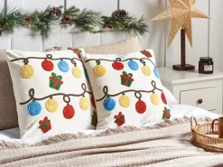 Beliani Set di 2 cuscini PALMIER Velluto 45 x 45 cm Bianco sporco Modello natalizio Bianco Blu Giallo Nero Rosso Verde