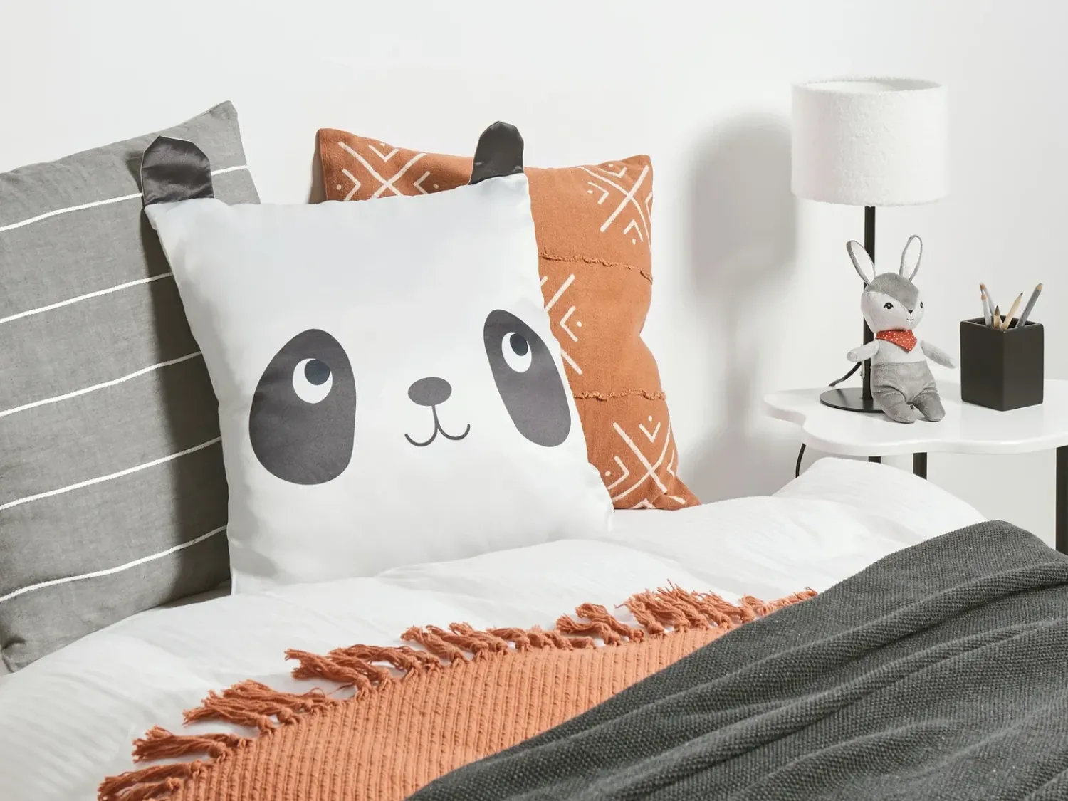 Outlet Beliani Set di 2 cuscini PANDAPAW Cotone 45 x 45 cm Bianco Bianco Nero