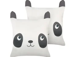 Outlet Beliani Set di 2 cuscini PANDAPAW Cotone 45 x 45 cm Bianco Bianco Nero