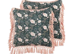 New Beliani Set di 2 cuscini PARROTIA Velluto 45 x 45 cm Foglia di tè Trama floreale Blu Rosa