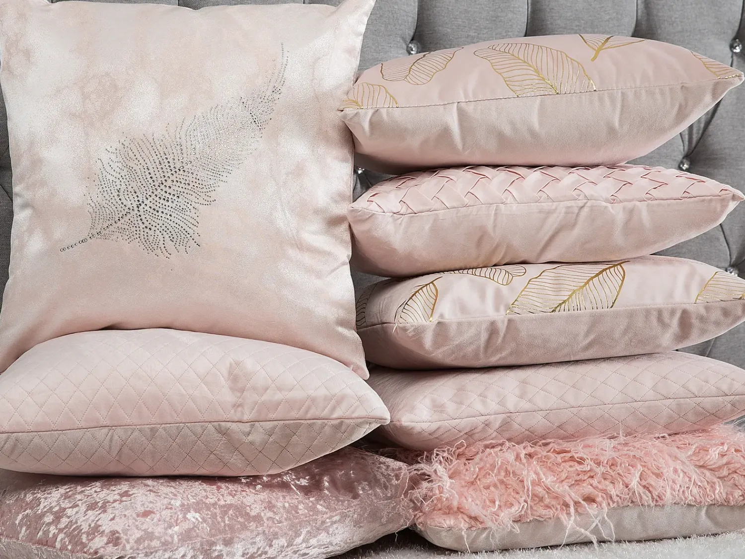 New Beliani Set di 2 cuscini PASQUE Velluto 45 x 45 cm Tinta unita Rosa