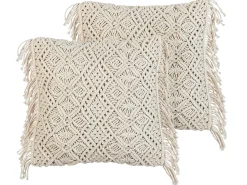 Beliani Set di 2 cuscini PATTAN Cotone 45 x 45 cm Trama geometrica Beige