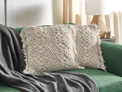 Beliani Set di 2 cuscini PATTAN Cotone 45 x 45 cm Trama geometrica Beige