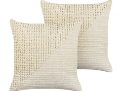 Online Beliani Set di 2 cuscini PELLAEA Cotone 45 x 45 cm chiaro Trama geometrica Beige