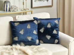 New Beliani Set di 2 cuscini PENTAS Velluto 45 x 45 cm Blu marino Trama animale Blu Argento