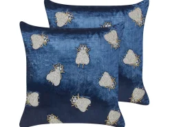 New Beliani Set di 2 cuscini PENTAS Velluto 45 x 45 cm Blu marino Trama animale Blu Argento