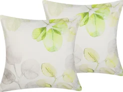 Beliani Set di 2 cuscini PEPEROMIA Cotone 45 x 45 cm Bianco Trama di piante Bianco Grigio Verde