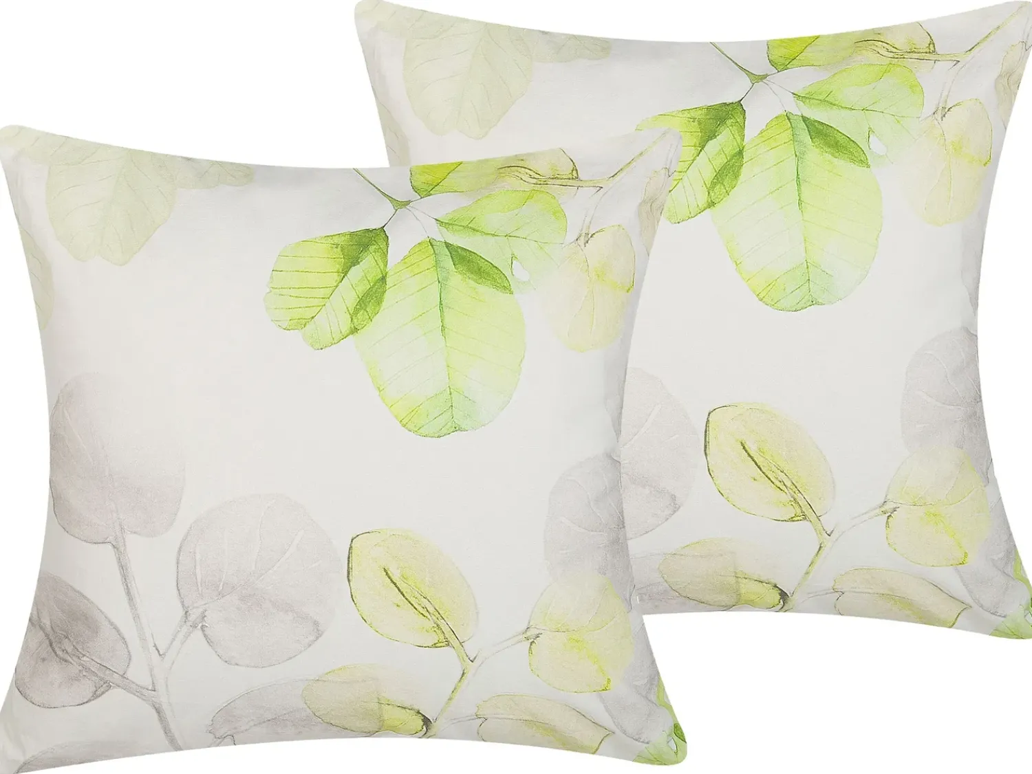 Beliani Set di 2 cuscini PEPEROMIA Cotone 45 x 45 cm Bianco Trama di piante Bianco Grigio Verde