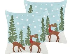 Beliani Set di 2 cuscini PEPPERMINT Cotone 45 x 45 cm Azzurro Bianco Marrone Blu Verde