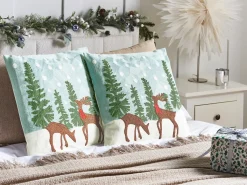 Beliani Set di 2 cuscini PEPPERMINT Cotone 45 x 45 cm Azzurro Bianco Marrone Blu Verde