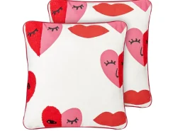 Discount Beliani Set di 2 cuscini PERIWINKLE Cotone 45 x 45 cm Bianco Trama a cuore Bianco Nero Rosa Rosso