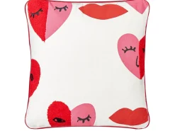 Discount Beliani Set di 2 cuscini PERIWINKLE Cotone 45 x 45 cm Bianco Trama a cuore Bianco Nero Rosa Rosso