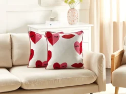 Discount Beliani Set di 2 cuscini PERIWINKLE Cotone 45 x 45 cm Bianco Trama a cuore Bianco Nero Rosa Rosso