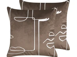 Outlet Beliani Set di 2 cuscini PHILODENDRON Velluto 45 x 45 cm Marrone Trama astratta Bianco Marrone