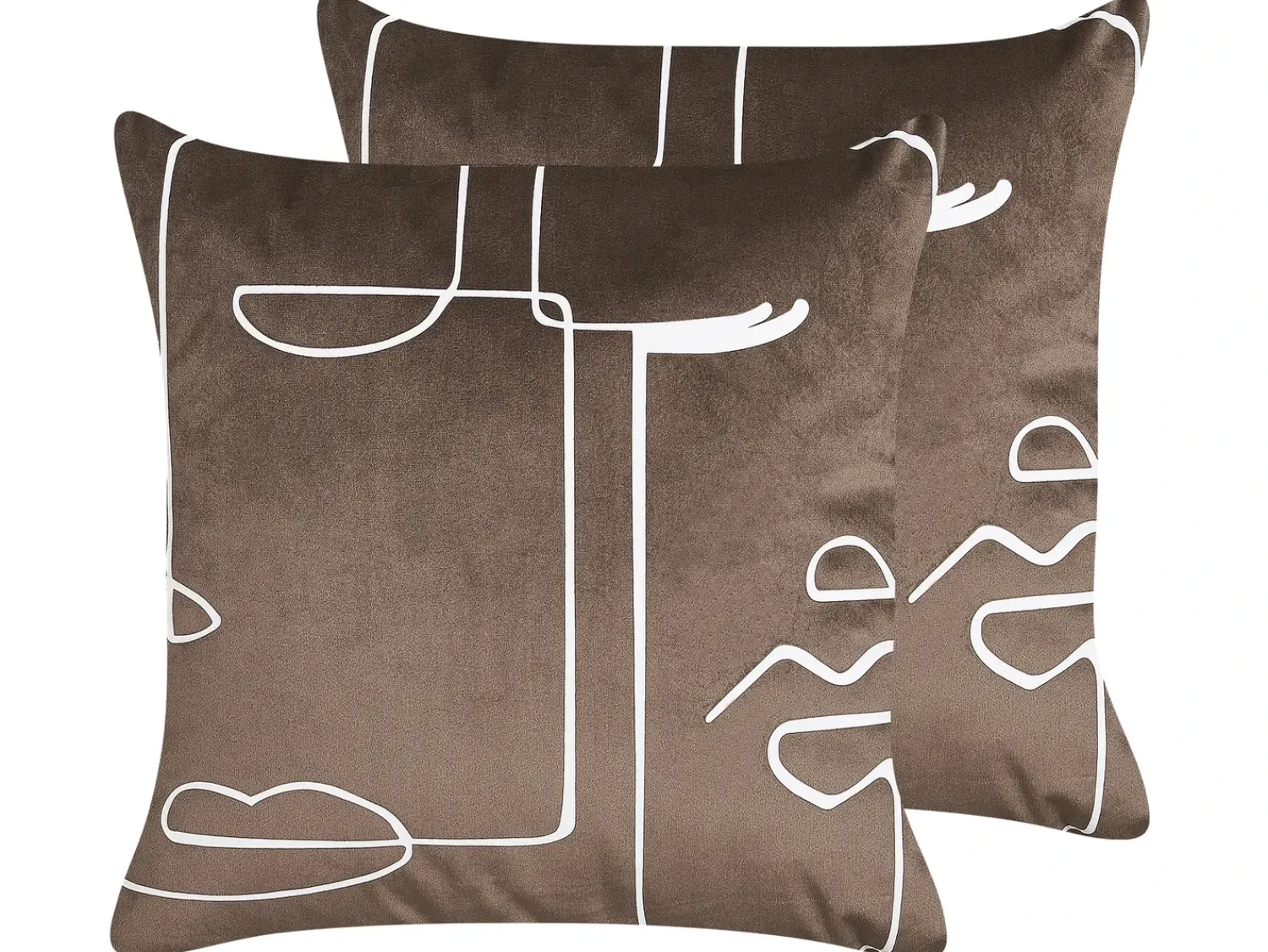 Outlet Beliani Set di 2 cuscini PHILODENDRON Velluto 45 x 45 cm Marrone Trama astratta Bianco Marrone