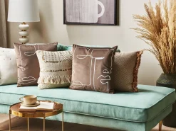 Outlet Beliani Set di 2 cuscini PHILODENDRON Velluto 45 x 45 cm Marrone Trama astratta Bianco Marrone